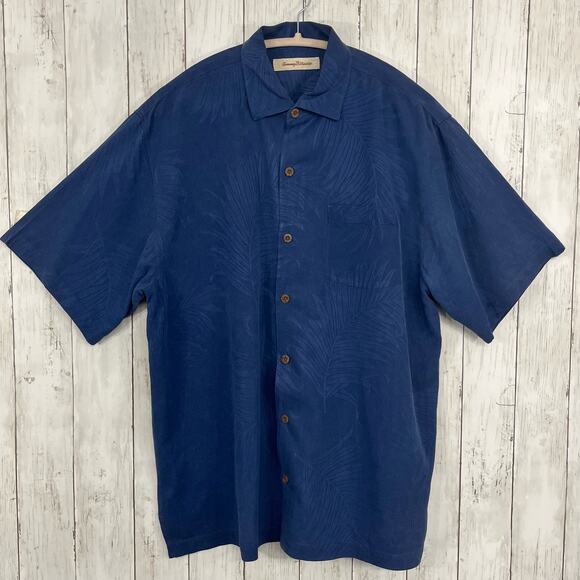 Tommy Bahama Silk Short Sleeve Button Down Palm Print Vacation Shirt - Picture 1 of 8